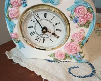 Porcelain Quartz Clock with Rose Design