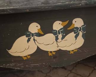 Hand Painted Goose Themed Bench with Carved Heart