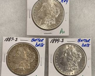 Morgan Silver Dollars 1885-S, 1887-S & 1899-S