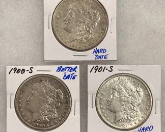 Morgan Silver Dollars 1898-S, 1900-S & 1901-S