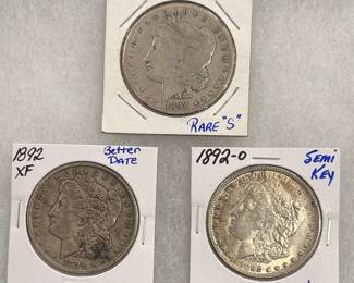 Morgan Silver Dollars 1892-P, 1892-S & 1892-O
