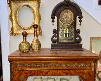 Ansonia Parisian Clock, Antique doll head planters