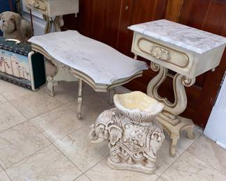 French Provicial Marble top tables/ nightstands, elephant plant stand