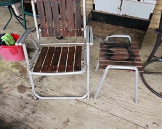 Vtg wood and aluminum chair & table set