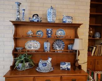 Ethan Allen Hutch and Blue & White China Decor