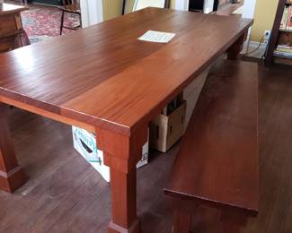 Beautiful work of art Hand made table by Master craftsman and author Kyle Kimbrough 
Solid Mahogany with bench. $4,900
$4,900