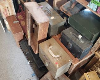 Vintage tool boxes and wood boxes