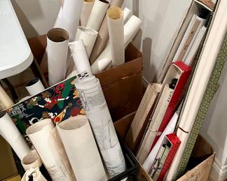 Many scrolls and posters