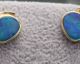 14k gold, opal doublet and diamond earrings