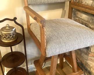 3-tiered wooden folding pastry server; 1 of 2 bar stools 