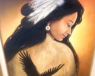 "Indian Girl and eagle" - oil on canvas - 24" x 30" - Artist Heinz Stoecker