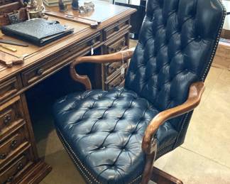 Blue leather office chair