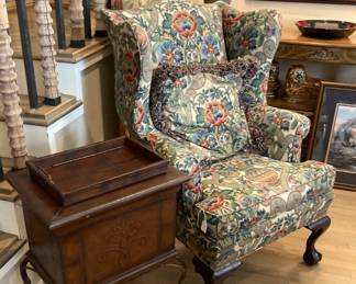 Wingback chair; side table