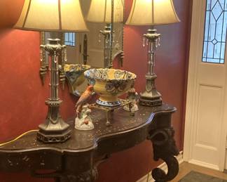 Entry table - mounted to the wall; 2 lovely lamps
