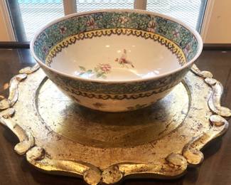 Florentined tray; decorative bowl