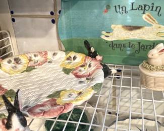 Pansy plate; bunny dishes