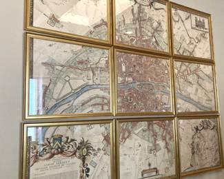 Nine framed sections of Paris, France - 1675
