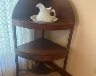 Antique Federal Style Corner Wash Stand with White Pitcher and Bowl