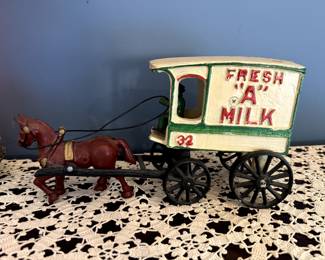 Vintage Cast Iron Fresh "A" Milk Wagon Toy