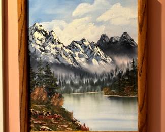 Framed and Signed Oil Painting of A Lake and Mountains by Schierle