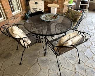 Vintage Sunbeam Wrought Iron Patio Set ' Table & 4 Chairs