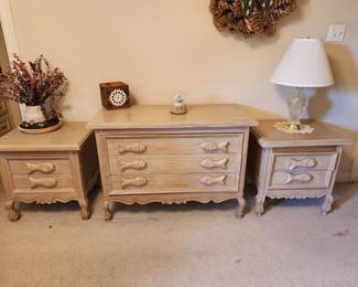 Whitewashed Fish Dresser and 2 Nightstands