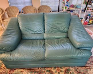 Seafoam Leather Couch - We have 2! - This is the Loveseat