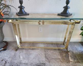Regency Brass Entry Table with Glass Top