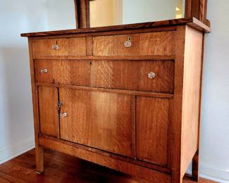 Vintage Sideboard of Quarter-Sawn Oak with Mirrored Gallery $325 or bid #6