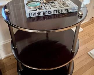 24" 3 tiered BARBARA BERRY mahogony & nickle table $475