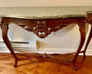 fabulous carved mahogany table with marble top $275