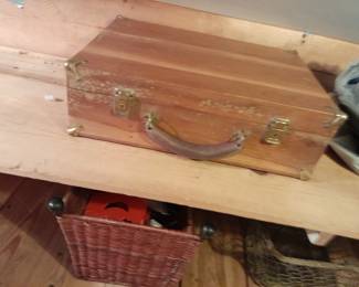 Hand crafted wood suitcase