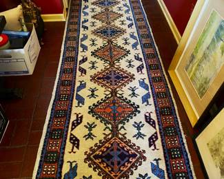 Persian "Meshghin" hand knotted rug /runner 12'x3'