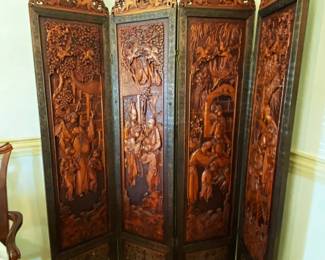 antique Chinese carved wooden screen
