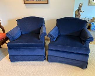 (2) upholstered blue swivel chairs