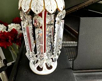 This is one of a PAIR of Gorgeous Antique Crystal Mantle Lustres Candle Sticks! Ruby/Gold/White! 