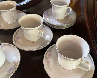5 set of Porcelain Iris Cups and Saucers! + 3 extra saucers! Made in China!