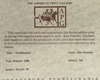 This is a STUNNING Civil War Framed lithograph! This is two of two that we have! Signed and Numbered by the artist Alan Fearnley!