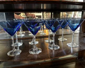 A set of eight beautiful Cobalt Blue Stemware Martini glasses! 