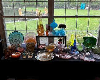 An 8 Ft. Banquet table FILLED with lovely colored glass! All Vintage!