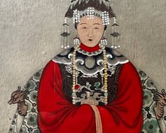 A pair of Antique framed Colorful Hand Painted Chinese Ancestral Portraits!