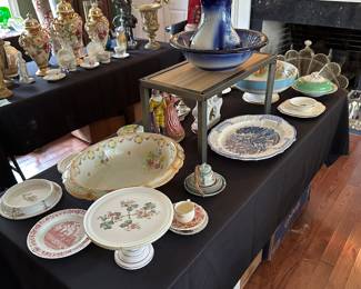 A table full of hand painted porcelain! 