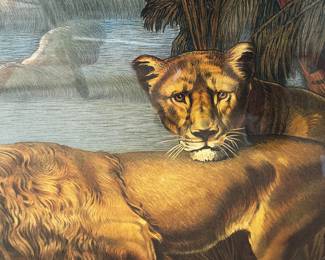 This is a LARGE beautiful Lion and Lioness Framed ART MART Print! MINT CONDITION! 