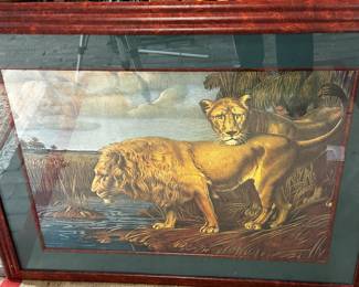 This is a LARGE beautiful Lion and Lioness Framed ART MART Print! MINT CONDITION! 