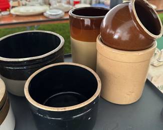 Another shelving unit filled! Lots of great vintage heavy pottery pieces! Usable and decorative! 