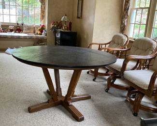 SLATE TOP TABLE WITH 4 ROLLING CHAIRS