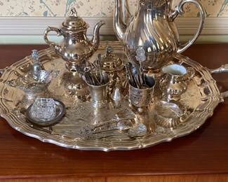 PORCELAIN COFFEE/TEASET ON PLATED TRAY