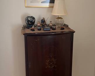 ANTIQUE MUSIC CABINET W/MARQUETRY 