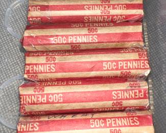 Rolls of random date wheat penny's - SOLD
