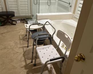 Shower chairs, bedside potty 
